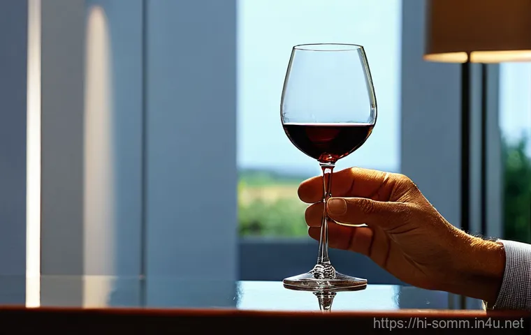 소믈리에가 설명하는 와인 색과 빛 - **Prompt 1: Observing the Age of Red Wine in Natural Light**
    "A sophisticated, tastefully dresse...