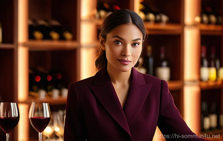 와인 테이스팅 실무 기초 - **Prompt:** A sophisticated individual, elegantly dressed in modest, contemporary attire, gently swi...